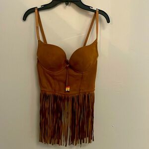 Brown Suede Fringe Top